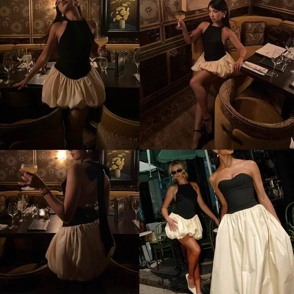 Women Bubble Hem Mini Dress Ruffle Backless Sleeveless Summer Party - Picture 3 of 6